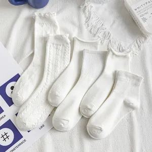 Weiße Baumwoll Socken Damen süße Rüben Spitze Wadenstrümpfe Freizeit vier Jahreszeiten Alltag