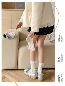 Süße Damen Ballett Spitzen Schleife Socken, atmungsaktive dünne Sommer Mesh Socken Detail.