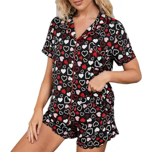 Pijama mujer verano negro estampado corazon manga corta conjunto dos piezas vista principal