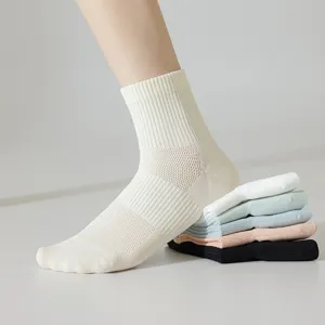 Women's thin mesh solid color breathable casual cotton socks for spring and summer new fashion