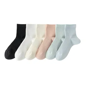 Women solid color mesh short socks set spring summer breathable cotton casual daily socks