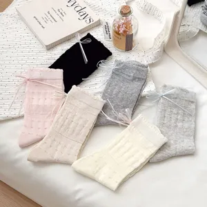 Damen Ballett Stil Mesh Wadenstrümpfe mit Schleife Spitze süss Frühling Sommer dünne Socken