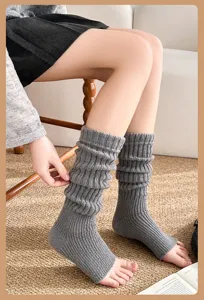 Grey knitted stirrup leg warmers winter warm pile socks Korean style fashion cozy boot cuffs
