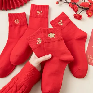 Rote chinesische Neujahrs-Sternzeichen bestickte Mittelsocken Hauptanzeige Ansicht