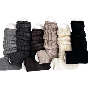 Solid color knitted leg warmers winter warm footless slouch socks set for women daily wear