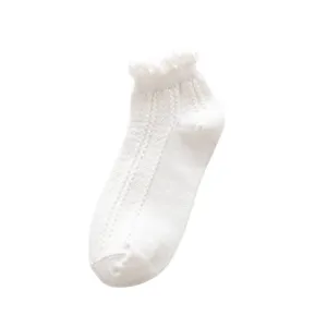 Damen weiße rüschen socken süße japanische stil einfarbig atmungsaktive sommersocken