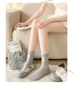 Damen rüschen ballettkern mittelsocken grau süße schleife baumwolle strumpfwaren retro