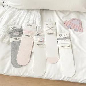 Ballett-Stil Süße Schleife Mittelhohe Socken Für Damen Koreanische INS Spitzenbesatz Baumwolle Atmungsaktiv Dünne Socken