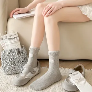 Damen Ballett Stil Wadenstrümpfe Frühling Sommer dünn süße Schleife Design graue Socken