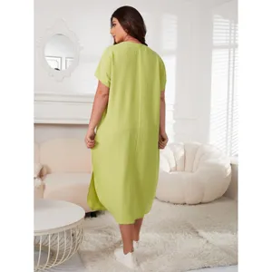 Γυναικείο Καλοκαιρινό Plus Size Νυχτικό Casual Κοντομάνικο Πράσινο Λαϊμ Χαλαρό Στυλ