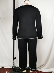 Conjunto pijama mujer invierno manga larga talla grande negro ropa de dormir