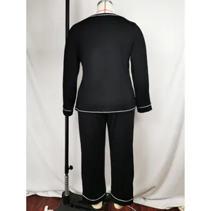 Pijama de mujer de talla grande negro manga larga conjunto de dos piezas ropa de dormir