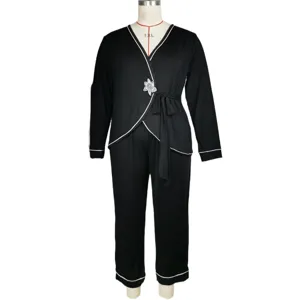 Conjunto de pijama de manga larga de talla grande para mujer, elegante ropa de dormir.