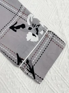 Womens cozy long sleeve pajama sleepwear cuff detail featuring soft grey plaid cloth