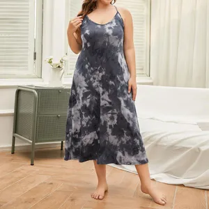 Plus size tie-dye camisole nightdress for women comfortable loungewear sleepdress.
