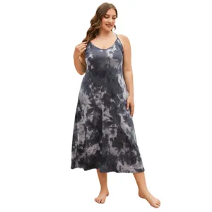 Plus size tie dye camisole nightdress women summer casual loungewear sleeveless sleepwear main view