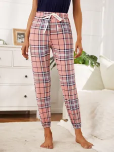 Donna Rosa Quadrato Coulisse Jogging Pigiama Pantaloni Comodo Casuale Abbigliamento