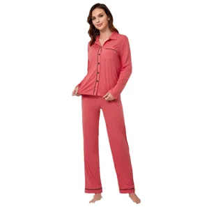 Women long sleeve pajama set button down sleepwear casual loungewear comfortable pink sleep set