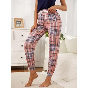 Comodo pantalone pigiama a quadri donna casual coulisse lounge pantaloni polsini notte