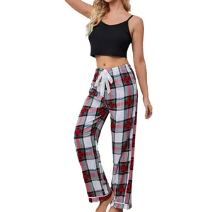 Conjunto de pijama de verano para mujer tirantes y pantalón largo de cuadros 2 pz