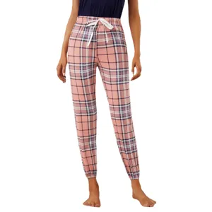 Pantalone da pigiama a quadri rosa da donna con comoda coulisse e polsini elasticizzati.
