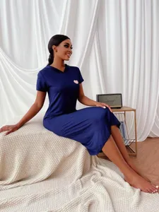 Vrouwen effen kleur met capuchon nachthemd korte mouw slaapkleding comfortabele jurk