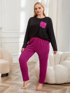 Plus size women long sleeve pajama set cozy loungewear winter sleepwear comfortable outfits