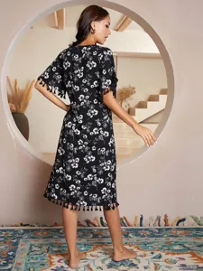Femme chemise de nuit imprimé floral manches courtes ample été vêtement de maison