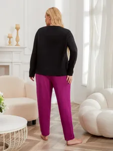 Plus size women pajamas set long sleeve casual loungewear autumn winter comfortable sleepwear.