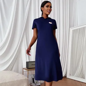Dames Casual Polyester Mix Nachthemd Hartjesprint Korte Mouw Capuchon Nachtmode Lente Zomer Lange Loungewear Jurk