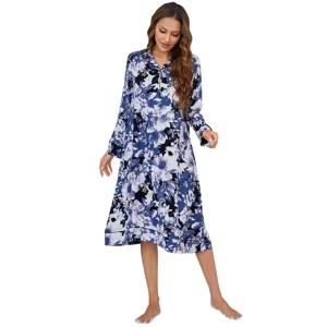 Donna camicia da notte manica lunga floreale comoda vestito casual per autunno casa