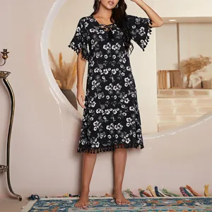 Robe de nuit femme manches courtes imprimé floral ample vêtement de maison été