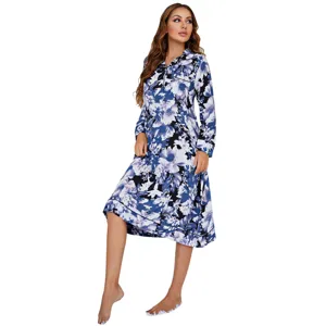 Camicia da notte donna manica lunga floreale pigiama largo casual abbigliamento casa autunno
