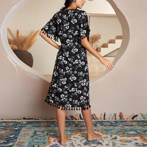 Robe de nuit florale à manches courtes pour femme été décontractée ample confortable