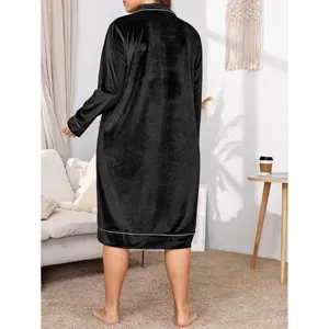 Plus size velvet long sleeve nightgown for women autumn winter cozy sleepwear lounge dress