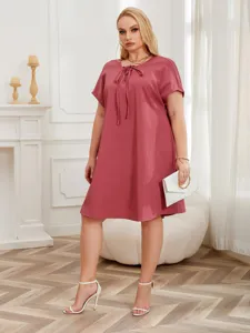 Plus size short sleeve casual dress for women, loose summer sleepwear and loungewear style.