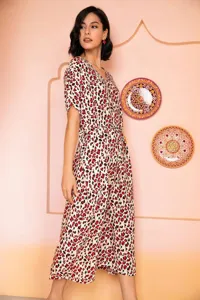 Women short sleeve midi sleepwear summer leopard print casual loungewear dress comfortable