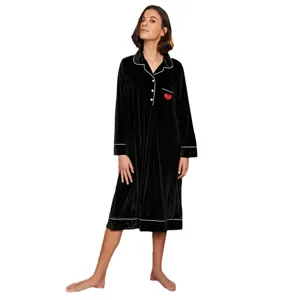 Camicia da notte lunga in velluto nero da donna comodo abbigliamento da notte con profili