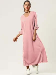 Vestido Largo Mujer Manga Larga Color Sólido Elegante Casual Vestido con Ribete Blanco