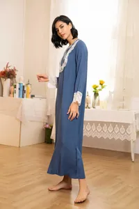 Chemise de nuit a manches longues pour femme, style palais vintage col poupee robe de maison.