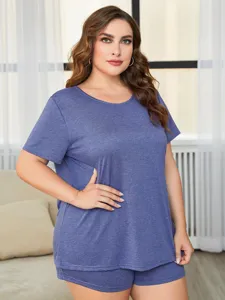 Conjunto de pijama de manga corta de talla grande para mujer, ropa de casa cómoda.