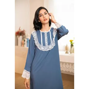 Femme chemise de nuit manches longues style palais col poupée robe de détente confortable