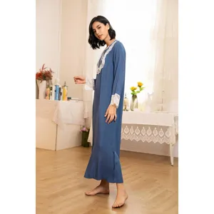 Femme Chemise de Nuit Manches Longues Style Palais Col Poupée Dentelle Longue Robe Principale