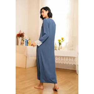 Elegante chemise de nuit femme manches longues, style palais col poupee robe de chambre longue.