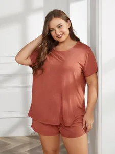 Conjunto de pijama de talla grande para mujer top de manga corta y pantalones cortos casual