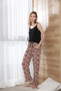 Sexy women's camisole pajama set sleeveless tank top and leopard print long pants homewear