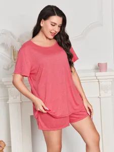 Conjunto de pijama de talla grande para mujer manga corta pantalones cortos comodo