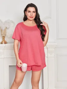 Conjunto de pijama de manga corta y pantalones cortos para mujer talla grande ropa de hogar.