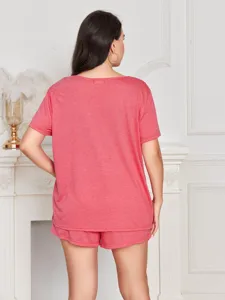 Conjunto de pijama mujer talla grande camiseta manga corta y shorts, ropa de descanso comoda.