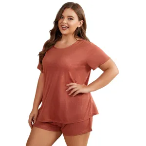 Conjunto pijama talla grande mujer camiseta manga corta y pantalones cortos descanso